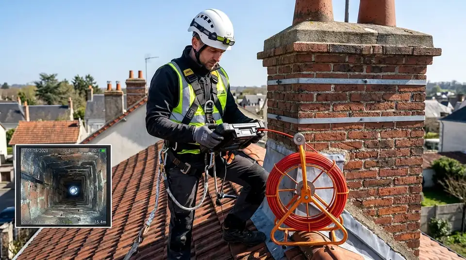 Inspection caméra d'un conduit de fumée avant intervention