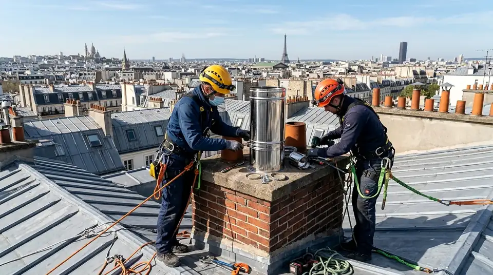 Reprise d'étanchéité et pose de conduit neuf sur toiture parisienne